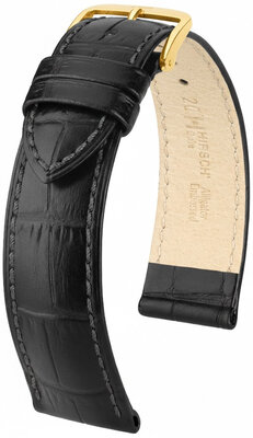 Leder-Uhrenarmband Hirsch Duke L 01028050NQ-1, schwarz, Kalbsleder, Länge L