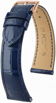 Lederband Hirsch London 04207180-7, Blau, Alligatorenhaut, Quick Release