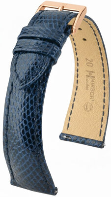 Lederband Hirsch London 04266180-7, Blau, Eidechsenhaut, Quick Release