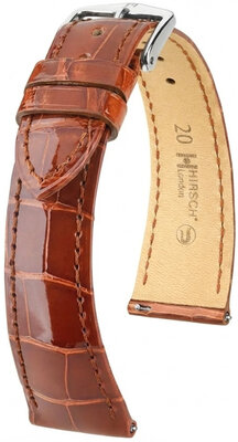 Leder-Uhrenarmband Hirsch London L 04207070-2, braun, Alligatorleder, Länge L, Quick Release