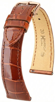 Leder-Uhrenarmband Hirsch London L 04207070-7, braun, Alligatorleder, Länge L, Quick Release