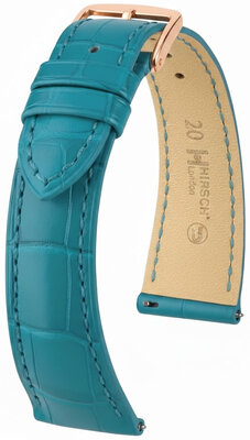 Leder-Uhrenarmband Hirsch London L 04207083-7, blau, Alligatorleder, Länge L, Quick Release