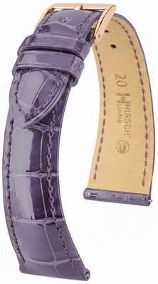 Leder-Uhrenarmband Hirsch London L 04207084-7, violett, Alligatorleder, Länge L, Quick Release