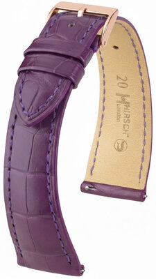 Leder-Uhrenarmband Hirsch London L 04207086-7, violett, Alligatorleder, Länge L, Quick Release