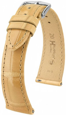 Leder-Uhrenarmband Hirsch London L 04207090-2, beige, Alligatorleder, Länge L, Quick Release