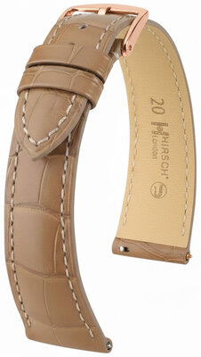Leder-Uhrenarmband Hirsch London L 04207099-7, beige, Alligatorleder, Länge L, Quick Release