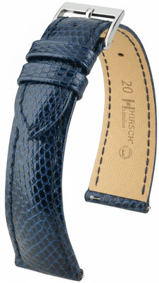 Leder-Uhrenarmband Hirsch London L 04266080-2, blau, Echsenleder, Länge L, Quick Release