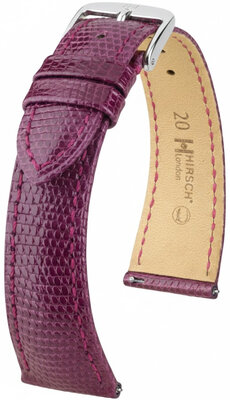 Leder-Uhrenarmband Hirsch London L 04266087-2, violett, Echsenleder, Länge L, Quick Release