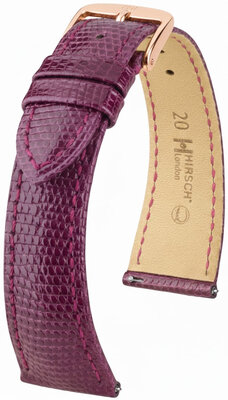 Leder-Uhrenarmband Hirsch London L 04266087-7, violett, Echsenleder, Länge L, Quick Release