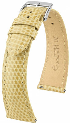 Leder-Uhrenarmband Hirsch London L 04266090-2, beige, Eidechsleder, Länge L, Quick Release