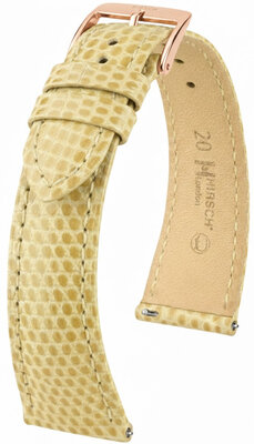 Leder-Uhrenarmband Hirsch London L 04266090-7, beige, Echsenleder, Länge L, Quick Release