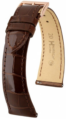 Leder-Uhrenarmband Hirsch London L 04307010-7, braun, Alligatorleder, Länge L, Quick Release