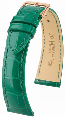 Leder-Uhrenarmband Hirsch London L 04307040-7, grün, Alligatorleder, Länge L, Quick Release
