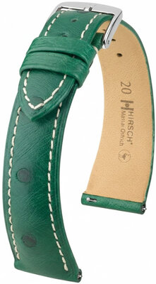 Leder-Uhrenarmband Hirsch Massai Ostrich L 04262041-2, grün, Straußenleder, Länge L, Quick Release