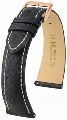 Leder-Uhrenarmband Hirsch Massai Ostrich L 04262051-7, schwarz, Straußenleder, Länge L, Quick Release