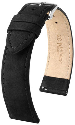 Leder-Uhrenarmband Hirsch Osiris Nubuk 03433150-2, schwarz, Kalbsleder, Länge M, Quick Release