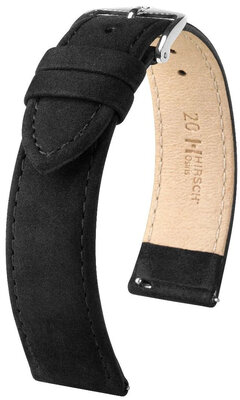 Uhrenarmband Hirsch Osiris Nubuk L 03433050-2, schwarz, Kalbsleder, Länge L, Quick Release