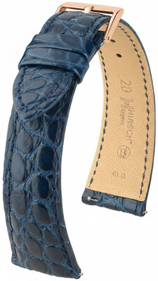 Leder-Uhrenarmband Hirsch Regent L 04107089-7, blau, Alligatorleder, Länge L, Quick Release