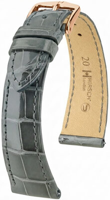 Leder-Uhrenarmband Hirsch London L 04207030-7, grau, Alligatorleder, Länge L, Quick Release