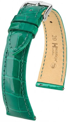 Leder-Uhrenarmband Hirsch London L 04207040-2, grün, Alligatorleder, Länge L, Quick Release