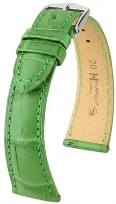 Leder-Uhrenarmband Hirsch London L 04207042-2, grün, Alligatorleder, Länge L, Quick Release