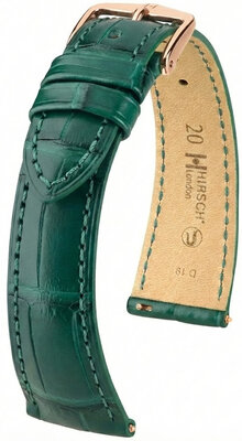 Leder-Uhrenarmband Hirsch London L 04207049-7, grün, Alligatorleder, Länge L, Quick Release