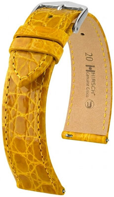 Leder-Uhrenarmband Hirsch Genuine Croco L 01808072-2, gelb, Krokodilleder, Länge L, Quick Release