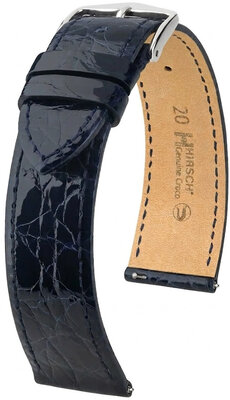 Leder-Uhrenarmband Hirsch Genuine Croco L 01808080-2, blau, Krokodilleder, Länge L, Quick Release