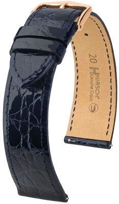 Leder-Uhrenarmband Hirsch Genuine Croco L 01808080-7, blau, Krokodilleder, Länge L, Quick Release