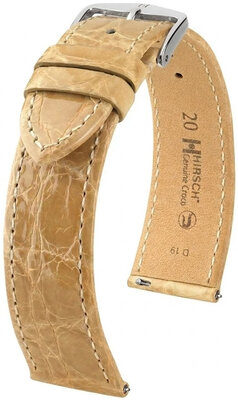 Leder-Uhrenarmband Hirsch Genuine Croco L 01808090-2, beige, Krokodilleder, Länge L, Quick Release