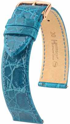 Lederband Hirsch Genuine Croco 01808183-7, Blau, Krokodilhaut, Quick Release