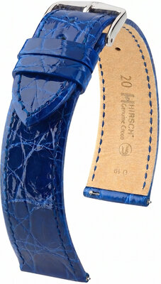 Lederband Hirsch Genuine Croco 01808185-2, Blau, Krokodilhaut, Quick Release
