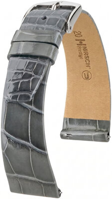 Leder-Uhrenarmband Hirsch Prestige L 02207030-2, grau, Alligatorleder, Länge L, Quick Release