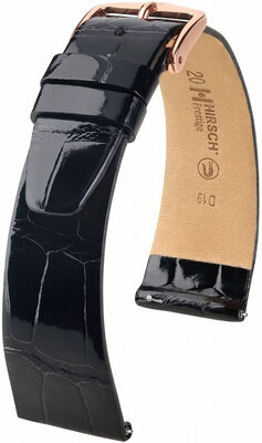 Leder-Uhrenarmband Hirsch Prestige L 02207050-7, schwarz, Alligatorleder, Länge L, Quick Release