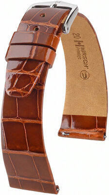 Leder-Uhrenarmband Hirsch Prestige L 02207070-2, braun, Alligatorleder, Länge L, Quick Release