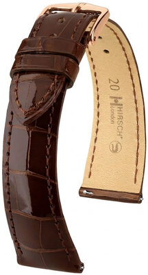 Leder-Uhrenarmband Hirsch London L 04207010-7, braun, Alligatorleder, Länge L, Quick Release