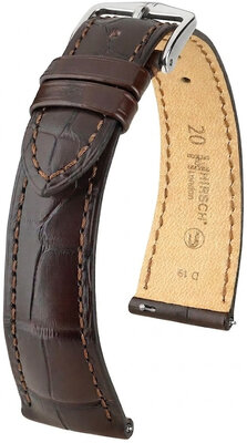 Leder-Uhrenarmband Hirsch London L 04207017-2, braun, Alligatorleder, Länge L, Quick Release
