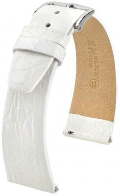 Leder-Uhrenarmband Hirsch Prestige L 02208000-2, weiß, Krokodilleder, Länge L, Quick Release