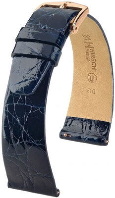 Leder-Uhrenarmband Hirsch Prestige L 02208080-7, blau, Krokodilleder, Länge L, Quick Release