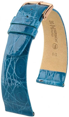 Leder-Uhrenarmband Hirsch Prestige L 02208083-7, blau, Krokodilleder, Länge L, Quick Release