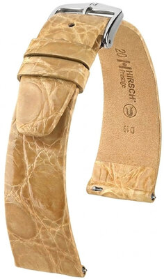 Leder-Uhrenarmband Hirsch Prestige L 02208090-2, beige, Krokodilleder, Länge L, Quick Release