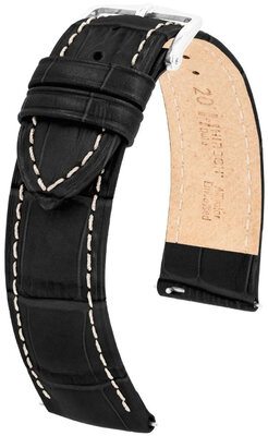 Leder-Uhrenarmband Hirsch Duke 01028151-2, schwarz, Kalbsleder, Länge M, Quick Release